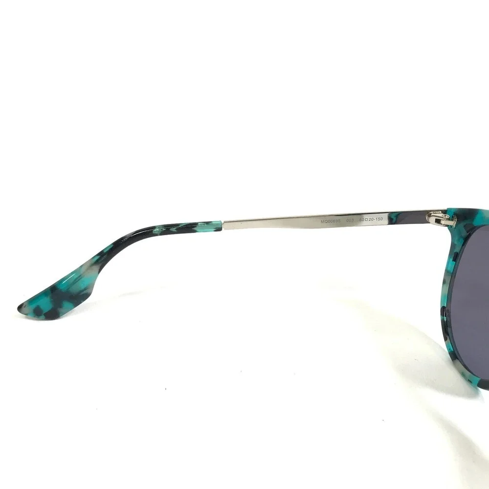 McQ Sunglasses MQ0069S 003 Blue Silver Tortoise Round Frames with Blue Lenses